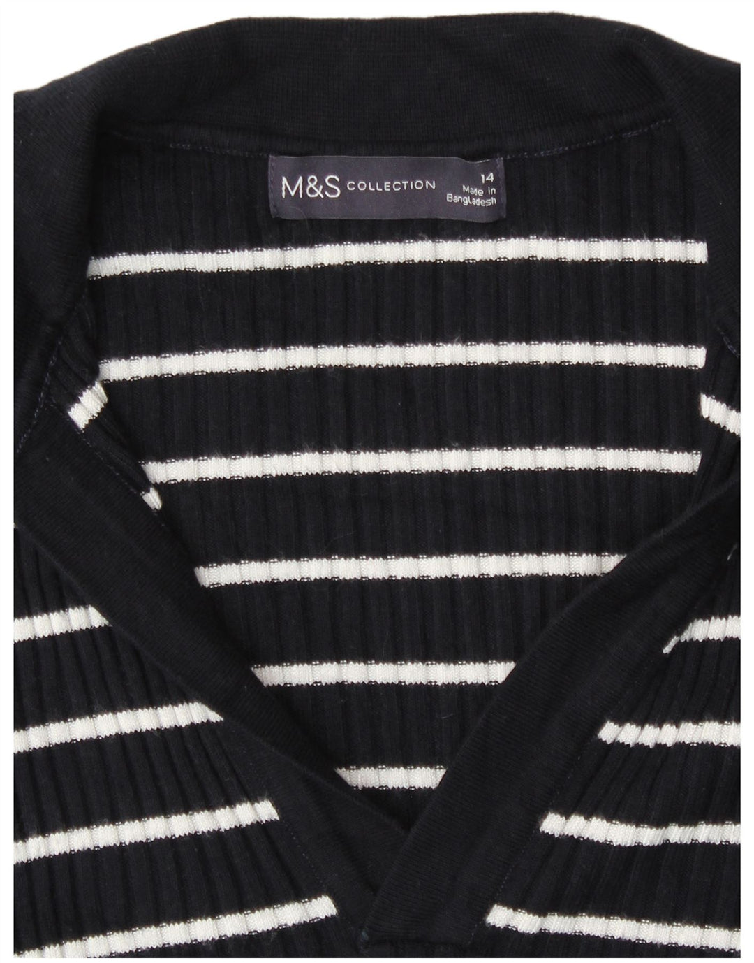 Suéter feminino Marks & Spencer com gola polo e listrado azul médio UK 14