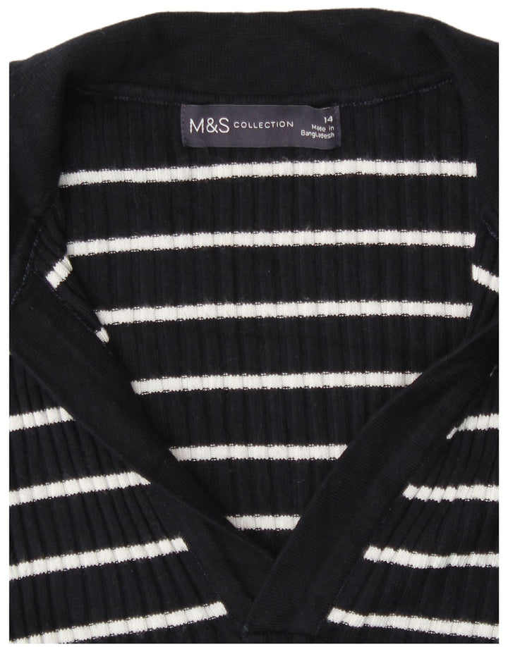 Suéter feminino Marks & Spencer com gola polo e listrado azul médio UK 14
