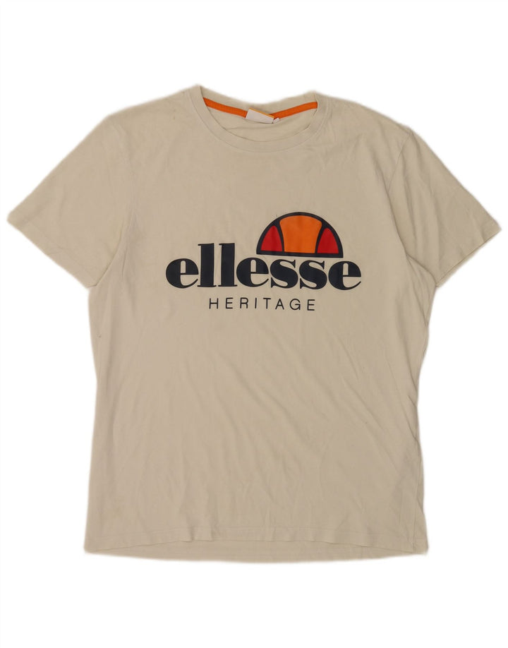 Ellesse Camiseta masculina Heritage Graphic Top grande de algodão branco
