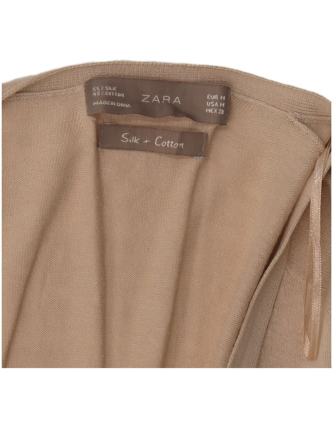 Suéter cardigã feminino Zara Longline Reino Unido 14 seda bege médio
