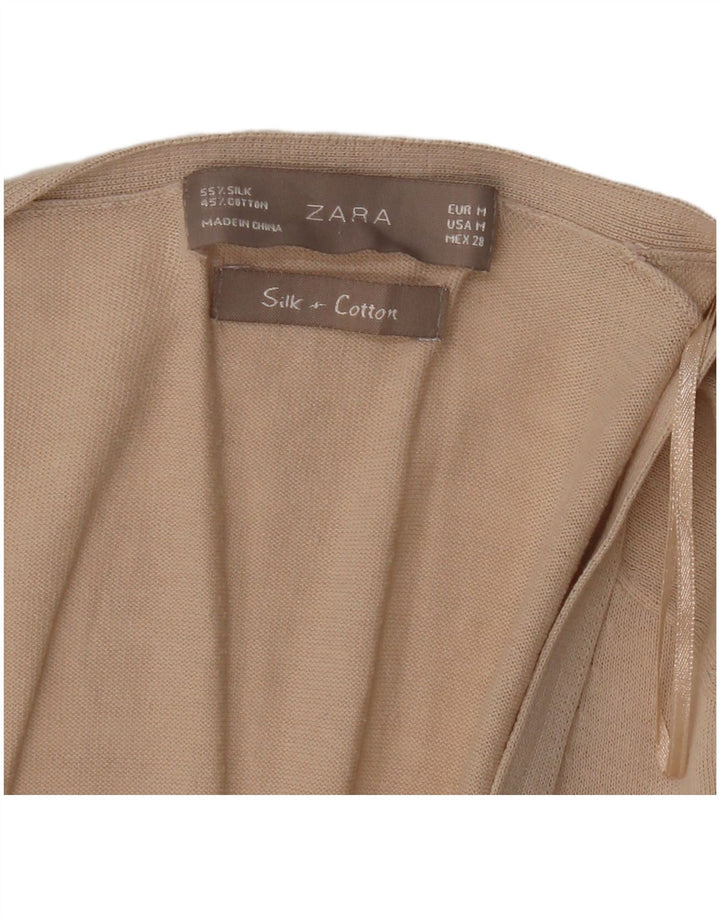 Suéter cardigã feminino Zara Longline Reino Unido 14 seda bege médio