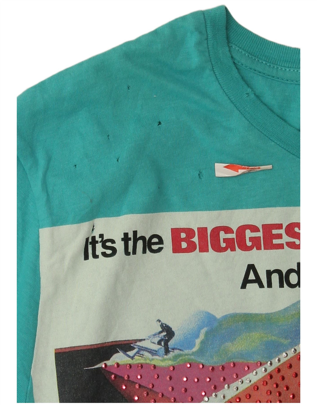 Zara Camiseta masculina gráfica Top pequeno algodão azul