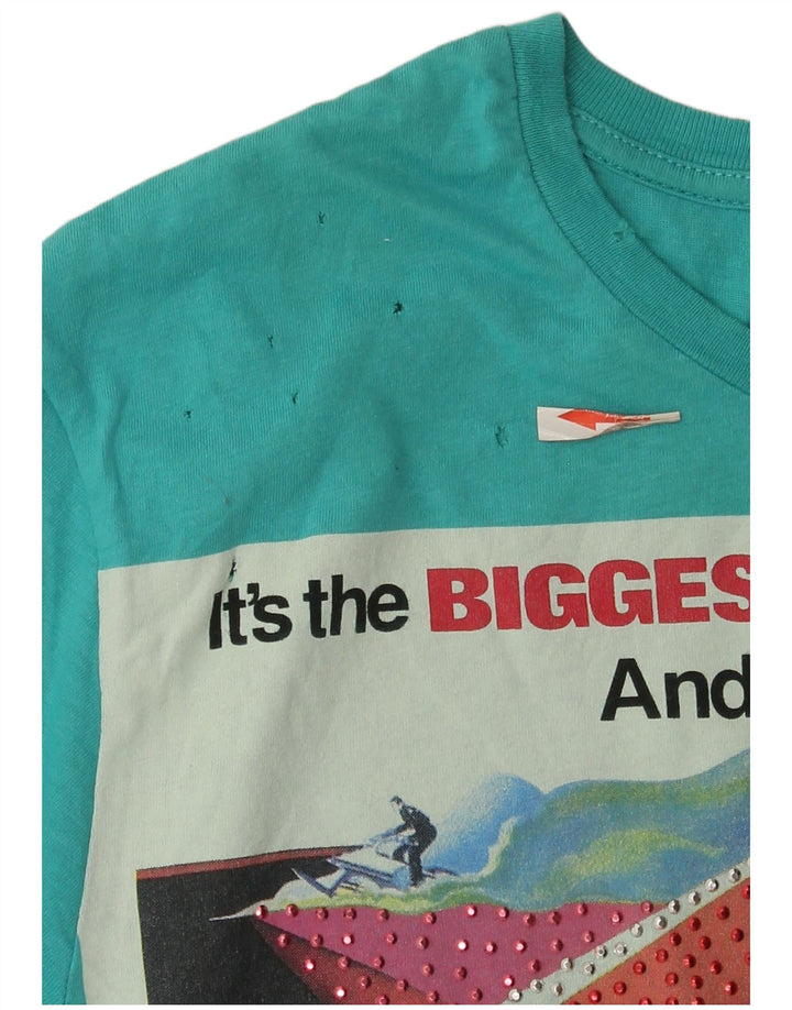 Zara Camiseta masculina gráfica Top pequeno algodão azul