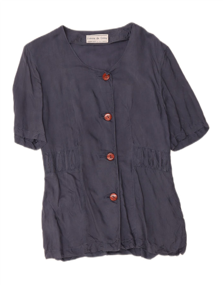 Jaqueta blazer feminina vintage de manga curta com 4 botões Reino Unido 14 azul marinho médio