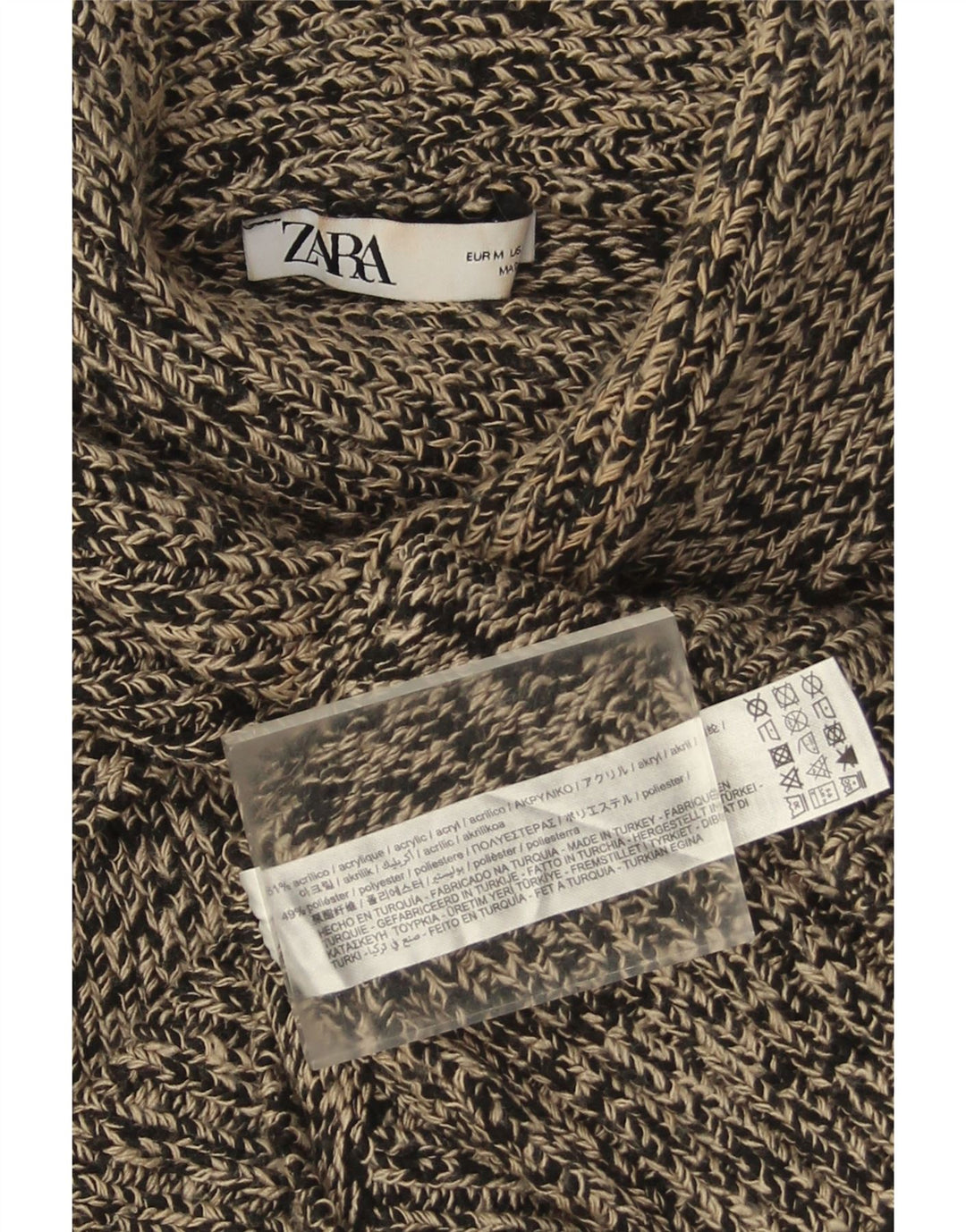 Zara Suéter feminino com gola tartaruga Reino Unido 14 Acrílico manchado preto médio