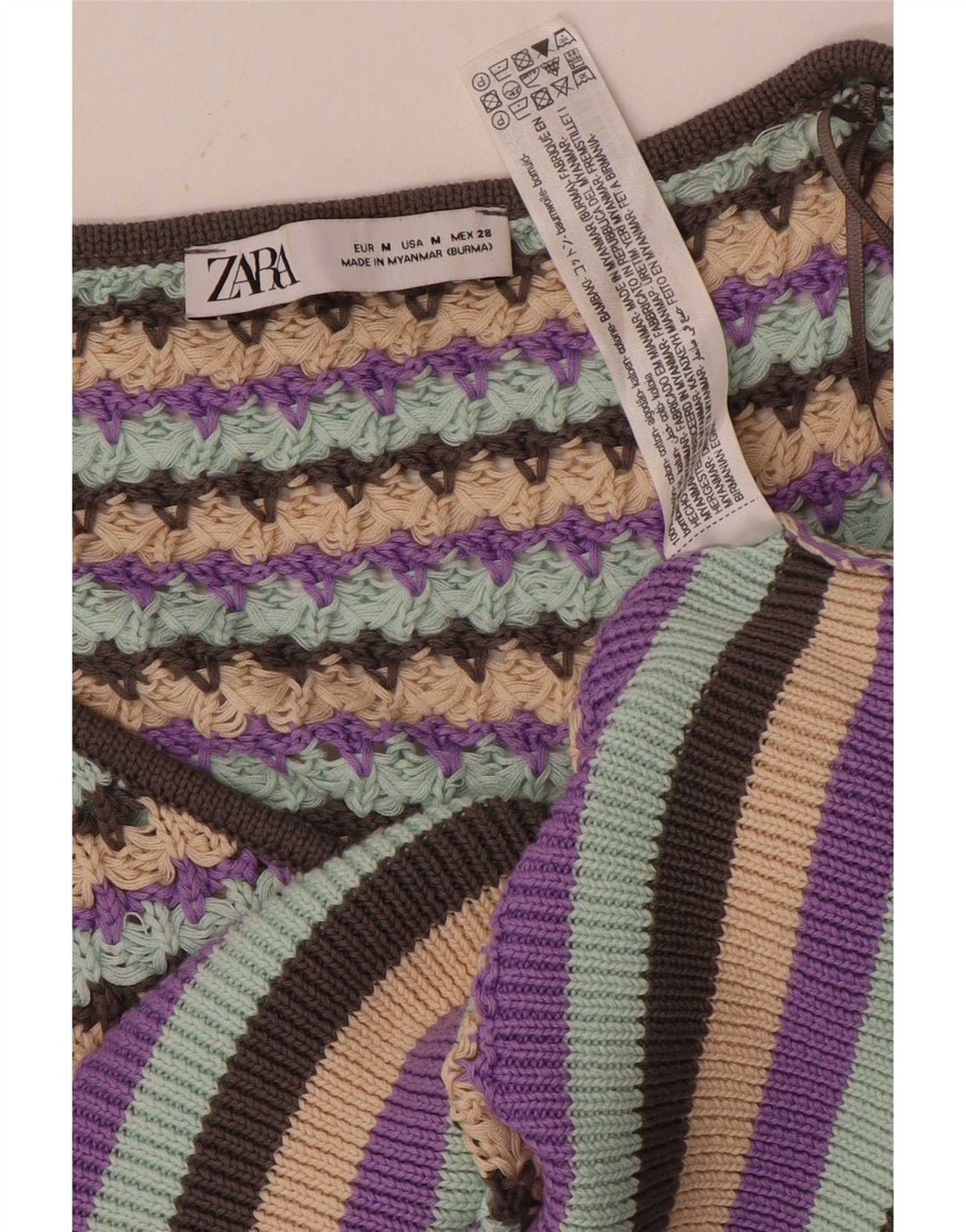 Suéter feminino Zara com decote em V e listrado médio multicolorido Reino Unido 12