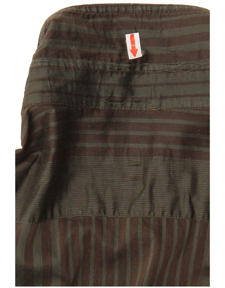 Trussardi Jeans Camisa masculina 3XL algodão listrado cáqui