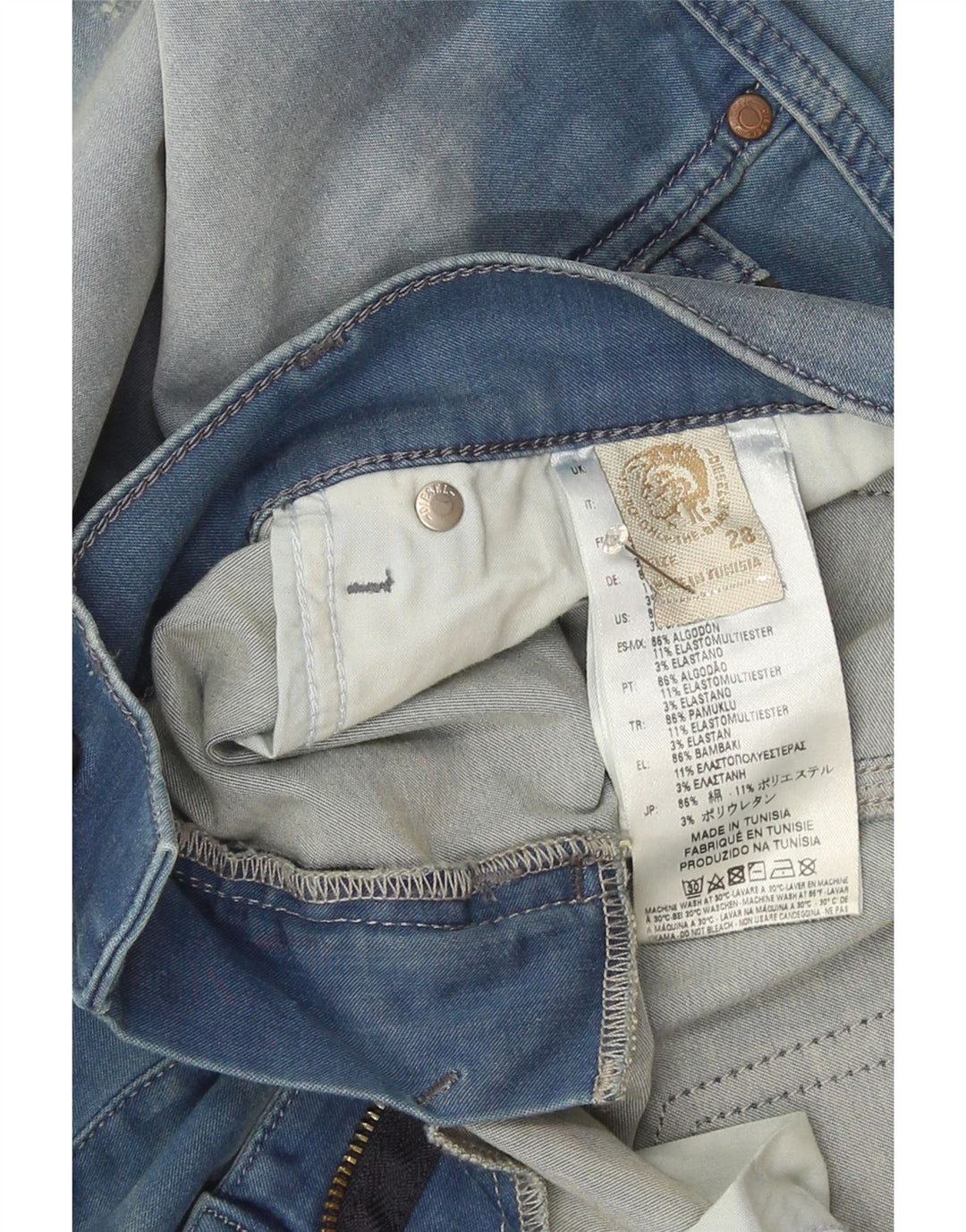 Jeans feminino Diesel Grupee Distressed Slim W28 L32 Azul Algodão