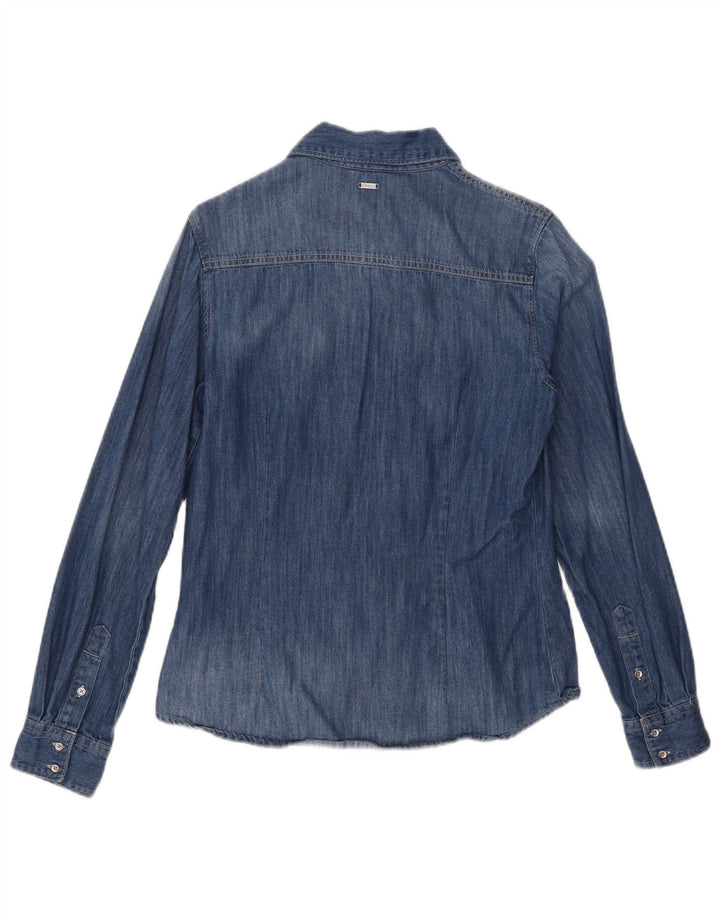 Camisa jeans feminina Guess UK 10 algodão azul pequeno