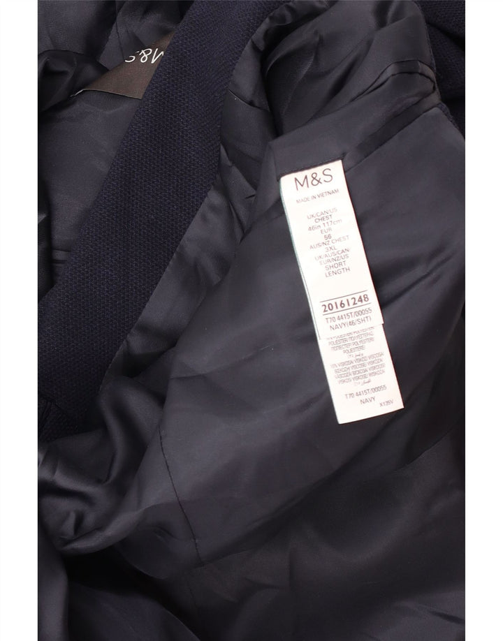 Jaqueta blazer masculina de 2 botões Marks & Spencer Reino Unido 46 XL azul marinho poliéster