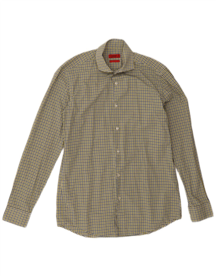 Camisa masculina Hugo Boss Slim Fit tamanho 15 1/2 algodão guingão verde médio