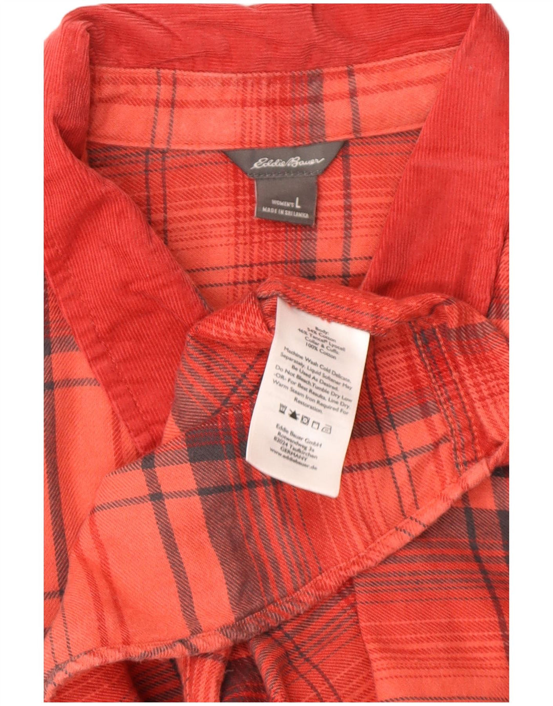 Camisa feminina de flanela EDDIE BAUER Reino Unido 16 grande algodão xadrez vermelho