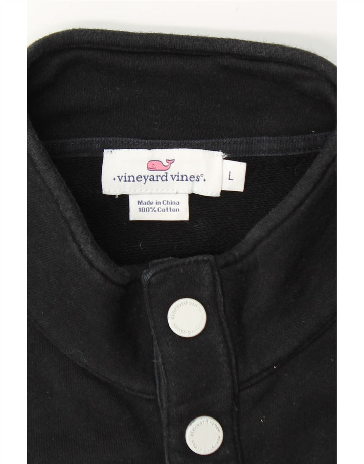 Moletom masculino Vineyard Vines com gola redonda e botão grande de algodão preto