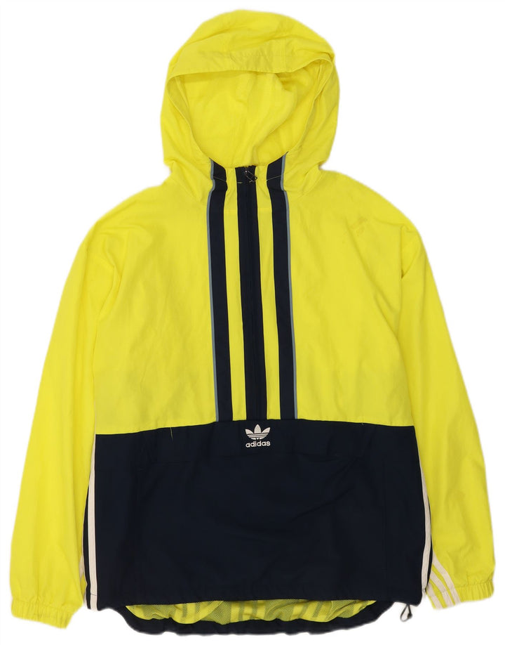 Adidas masculino pulôver com capuz jaqueta de chuva UK 36 pequeno amarelo colorblock