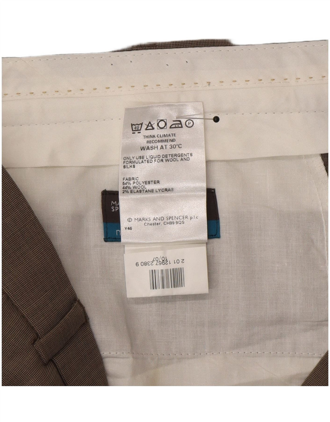 Calça masculina Marks & Spencer sob medida com pregas W38 L29 cinza poliacrílico