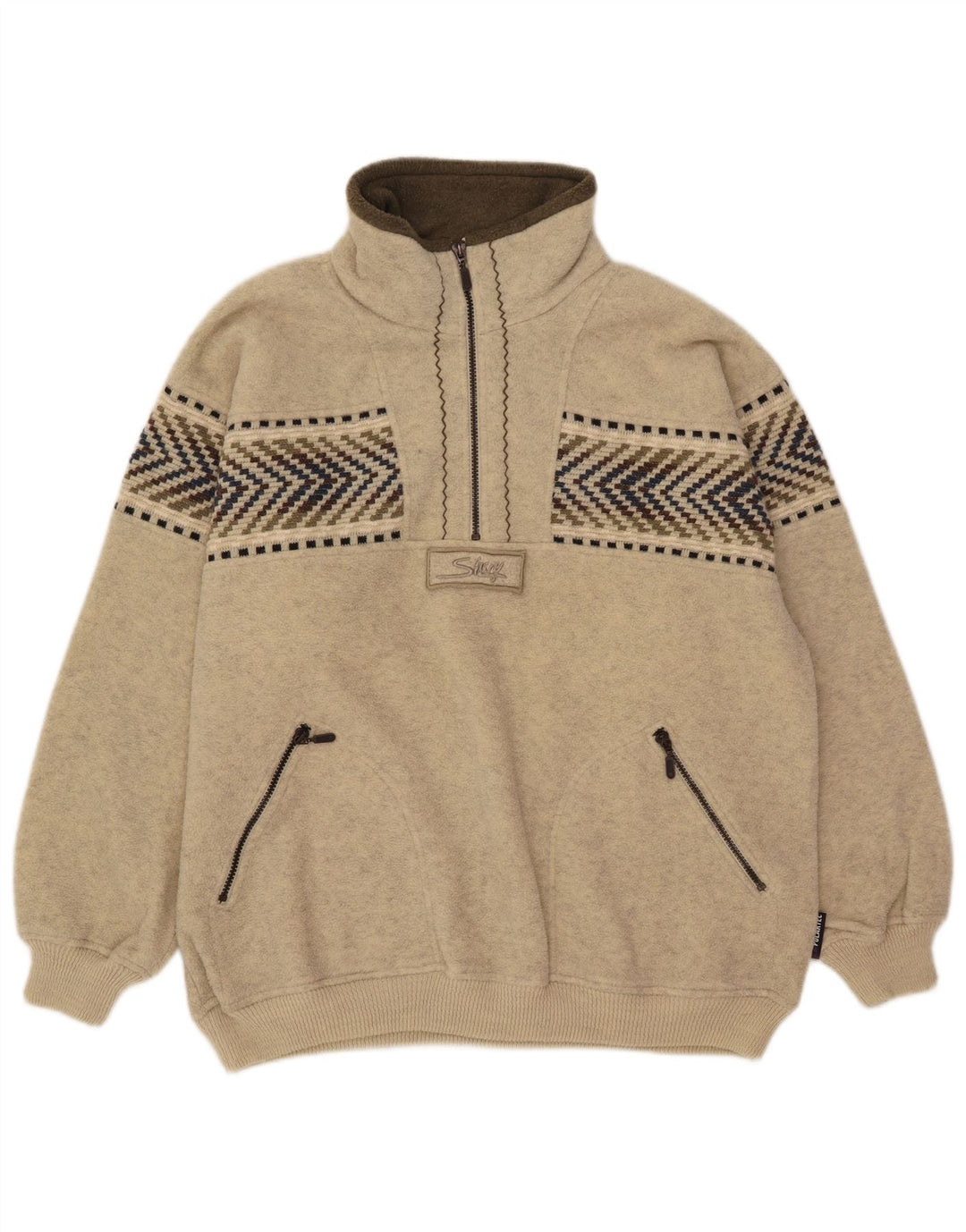Silvy Mens Zip Neck Fleece Jumper 2XL Lã Geométrica Bege
