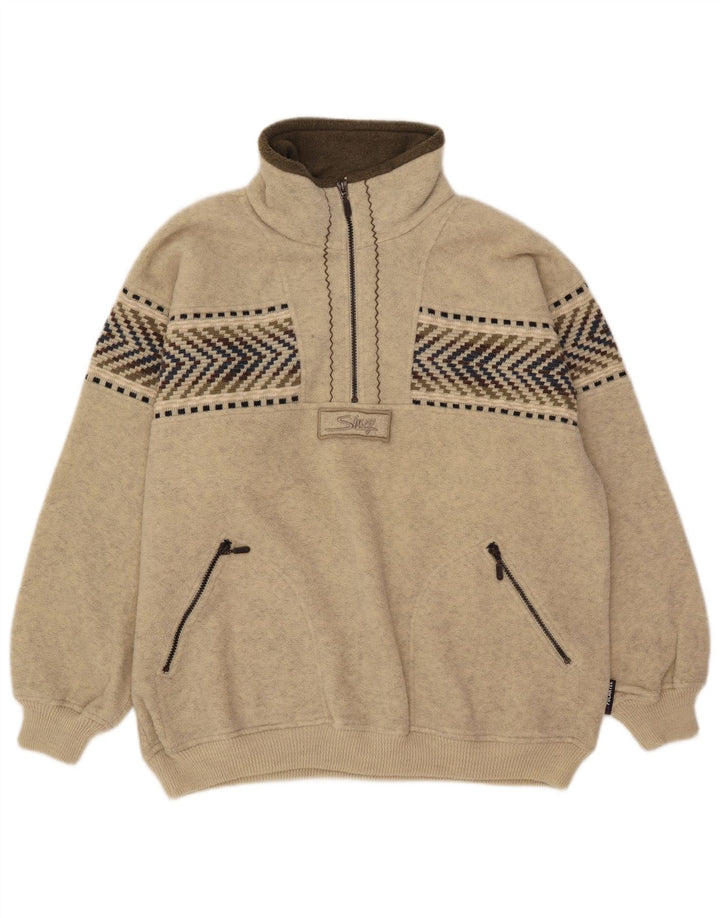 Silvy Mens Zip Neck Fleece Jumper 2XL Lã Geométrica Bege