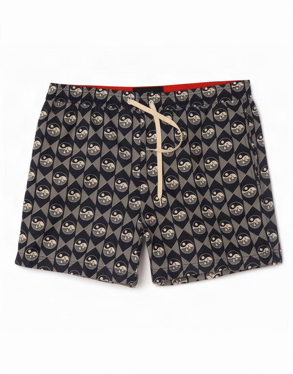 Shorts de natação masculino Tommy Hilfiger gráfico médio azul marinho geométrico