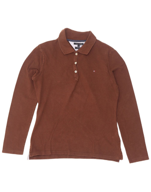 Camisa polo feminina Tommy Hilfiger manga comprida slim fit Reino Unido 14 grande marrom
