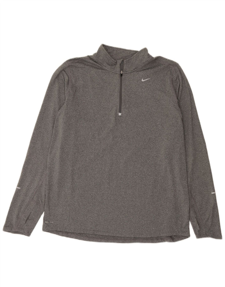 Top masculino Nike Dri Fit com zíper e manga comprida XL cinza manchado de poliéster
