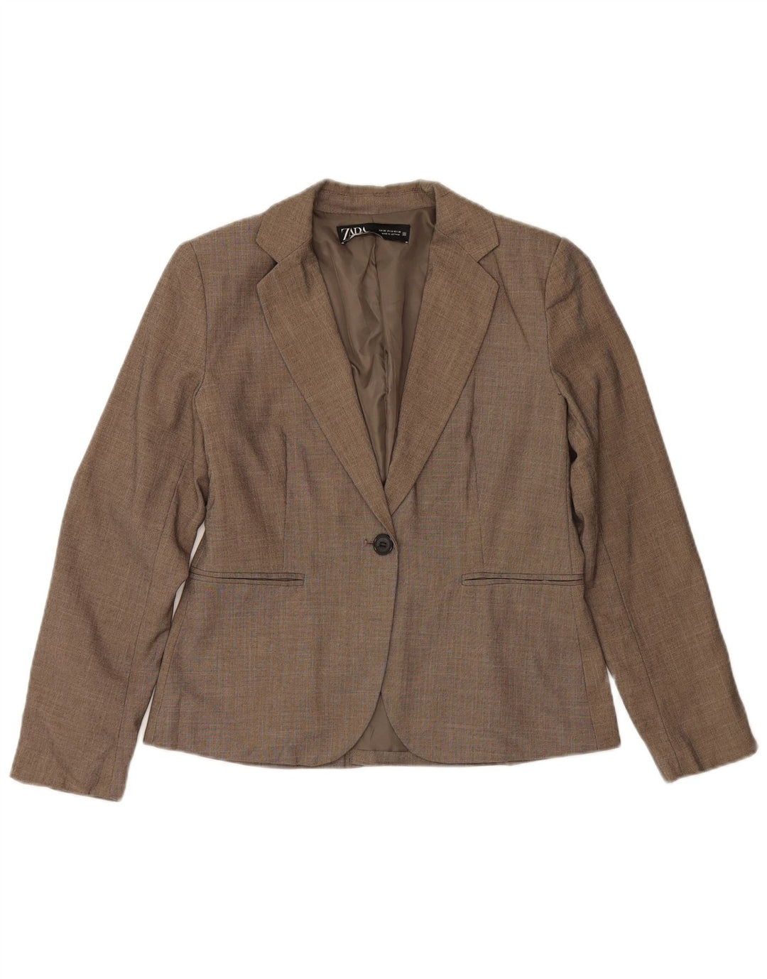 Jaqueta blazer feminina ZARA com 1 botão EU 38 pequena marrom poliéster