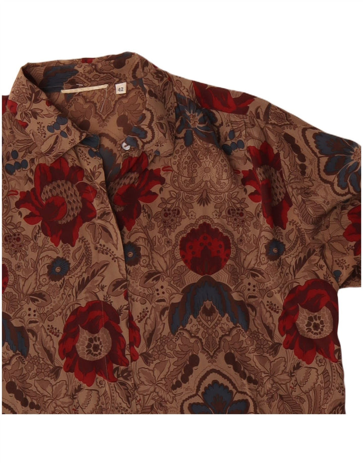 Blusa Camisa Feminina Vintage IT 42 Marrom Médio Floral