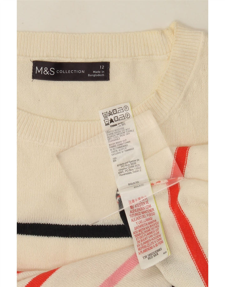 Suéter feminino Marks & Spencer com gola redonda e listrado branco médio UK 12