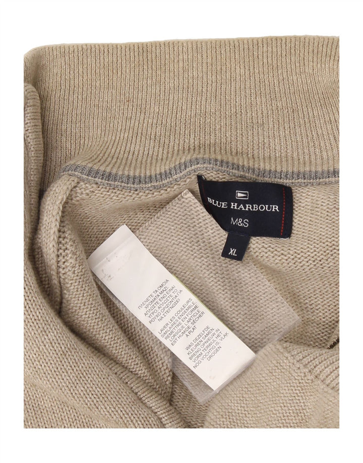 MARKS & SPENCER Mens Zip Neck Jumper Sweater XL Beige Cotton Vintage Marks & Spencer and Second-Hand Marks & Spencer from Messina Hembry 