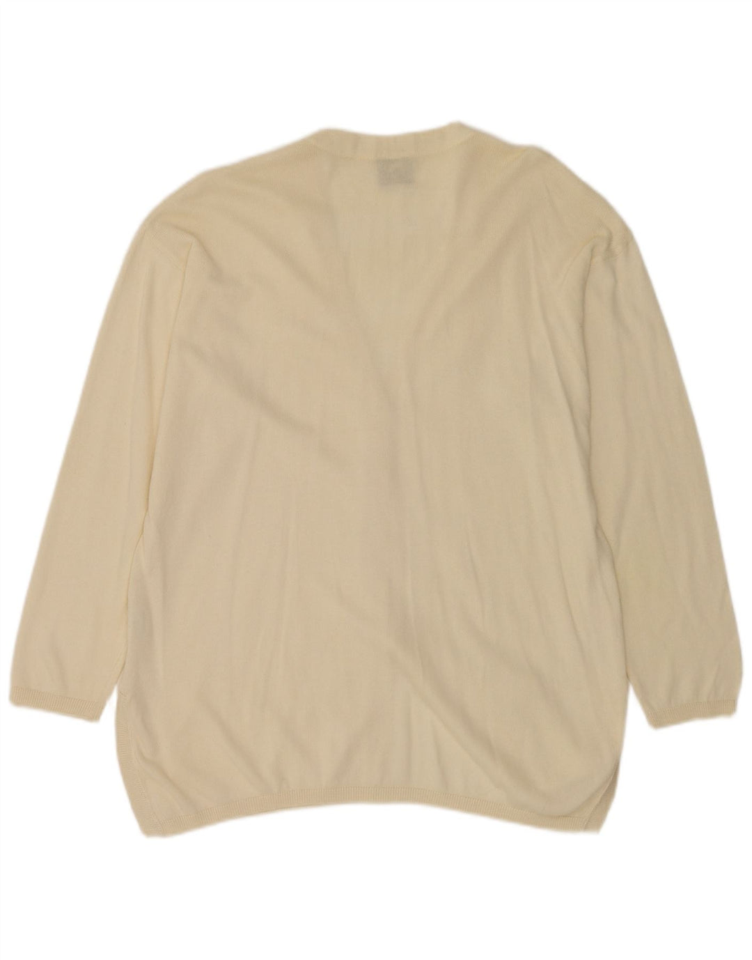 Suéter cardigã feminino grande Krizia UK 18 XL algodão branco