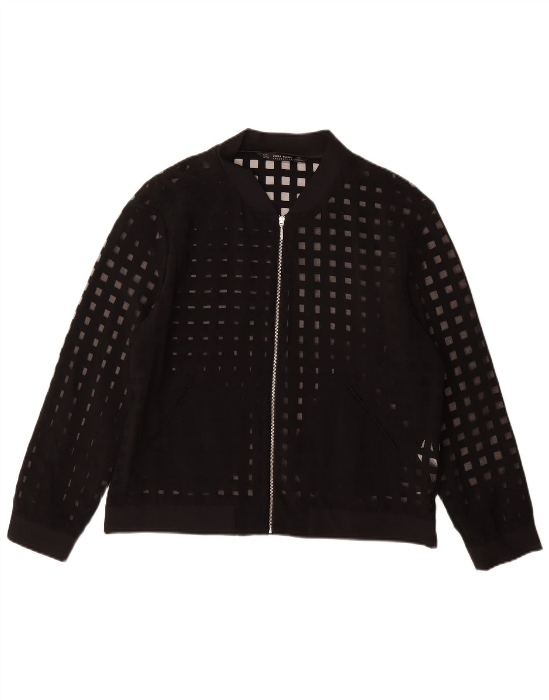 Zara Jaqueta Bomber Feminina Transparente Reino Unido 16 Viscose Geométrica Preta Grande
