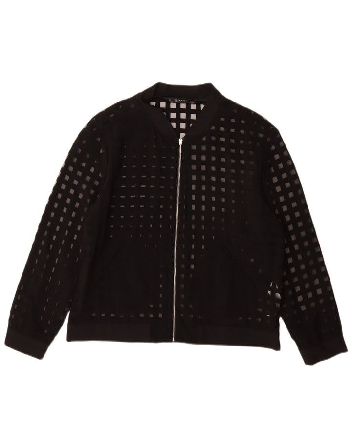 Zara Jaqueta Bomber Feminina Transparente Reino Unido 16 Viscose Geométrica Preta Grande