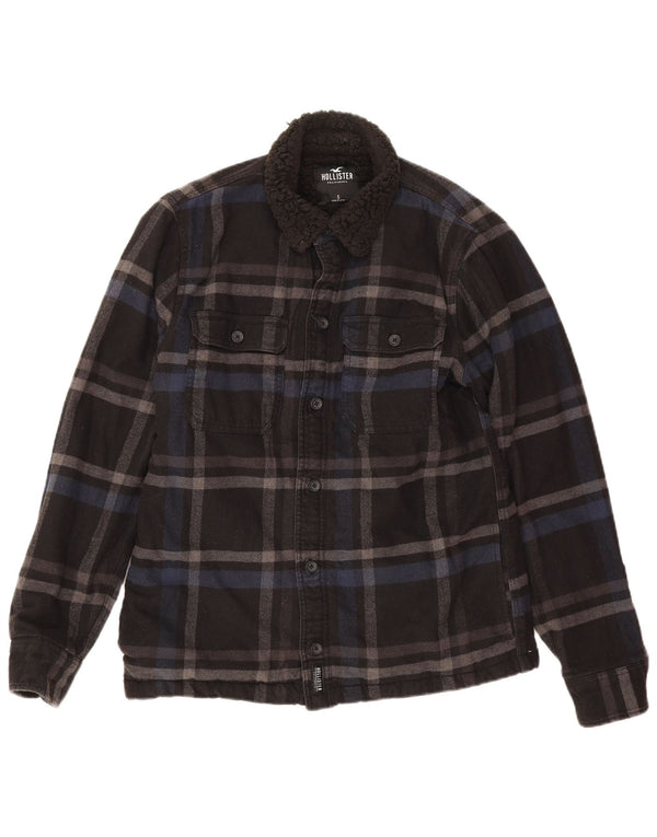 Jaqueta masculina Sherpa Hollister Reino Unido 36 pequeno algodão xadrez preto