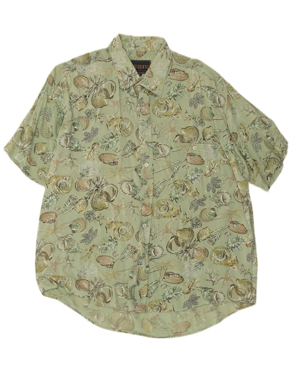 Camisa masculina vintage de manga curta verde médio floral viscose festival