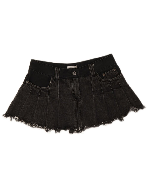 Mini saia jeans feminina Topshop cintura baixa Reino Unido 8 pequena W28 algodão preto