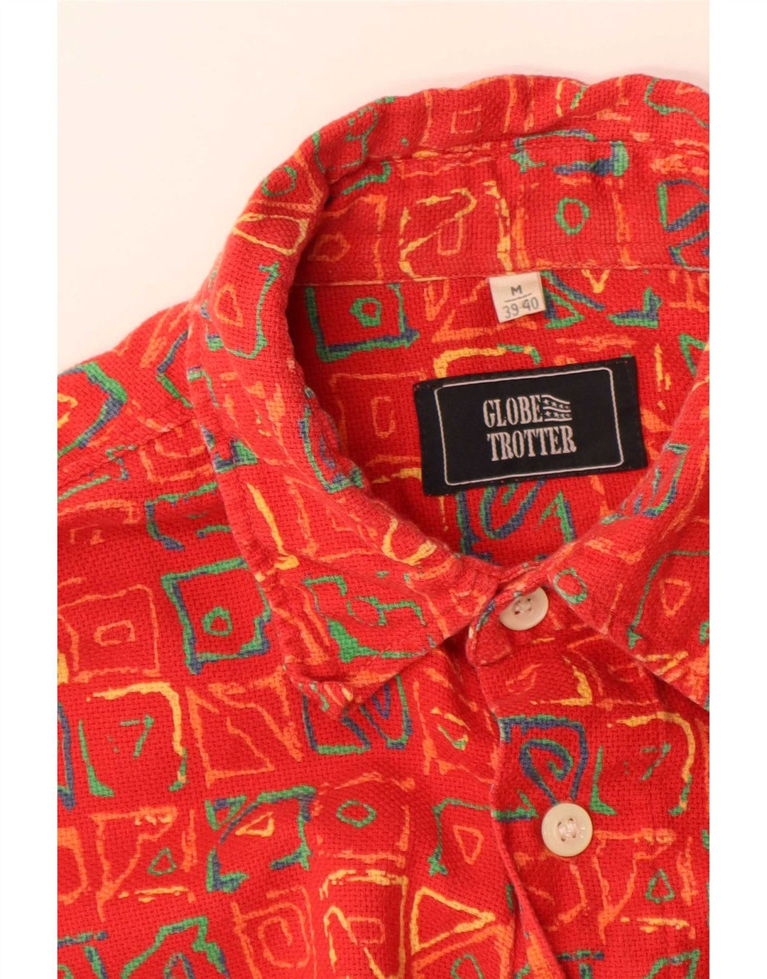 Camisa masculina de manga curta Globe Trotter tamanho 39/40 médio vermelho geométrico