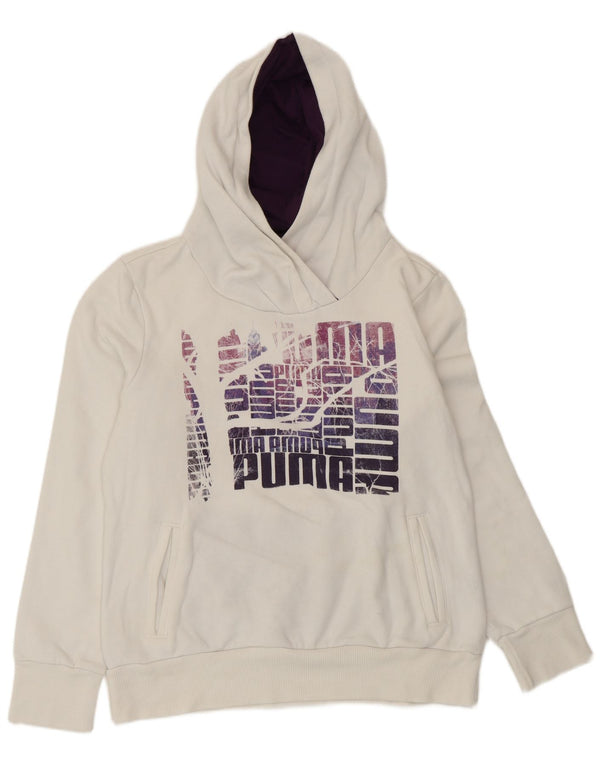 Puma feminino gráfico moletom com capuz Reino Unido 14 grande algodão branco