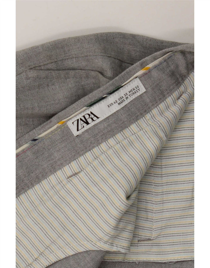 Zara Mens Slim Suit Calças EU 42 Grande W32 L28 Cinza