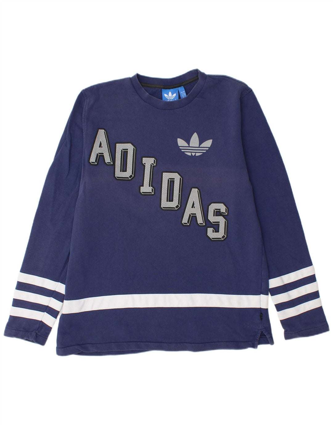 ADIDAS Mens Graphic Moletom Jumper Grande Azul Marinho Colourblock Algodão