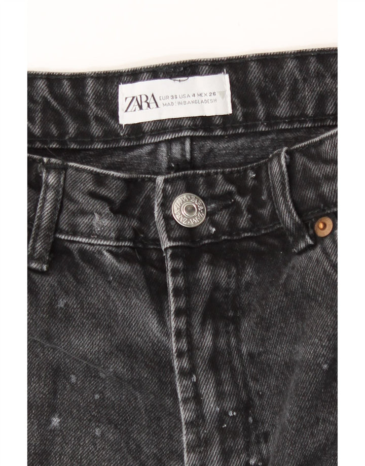 Zara Shorts jeans feminino desgastado EU 36 XS W26 preto