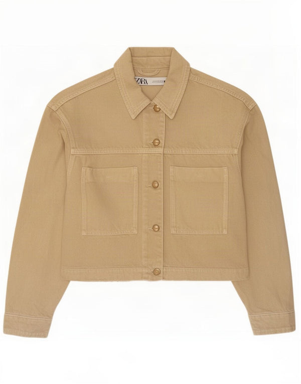 Jaqueta jeans feminina Zara UK 14 médio bege