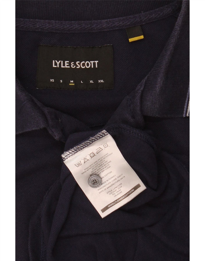 Camisa polo masculina de manga comprida Lyle & Scott de algodão azul marinho médio