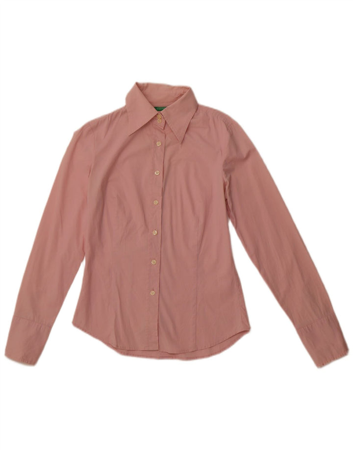 Camisa feminina BENETTON UK 10 pequeno algodão rosa