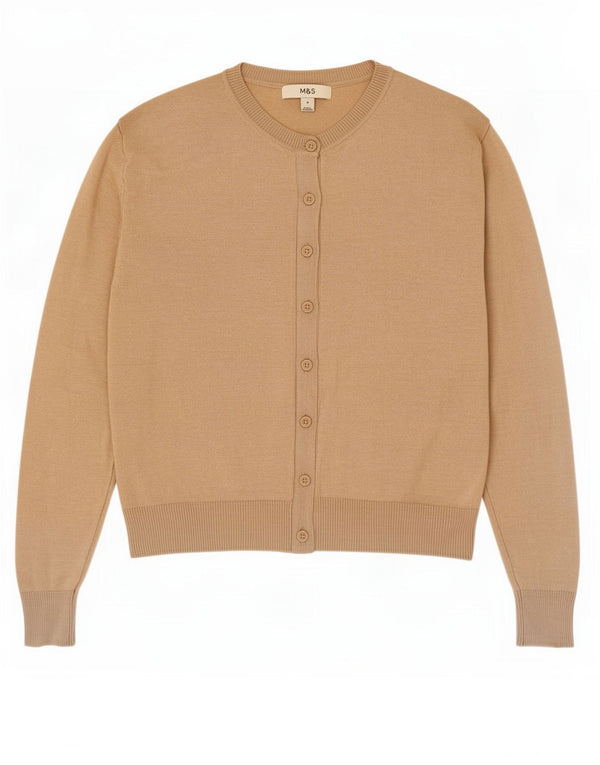 Suéter cardigã feminino Marks & Spencer UK 8 pequeno bege viscose