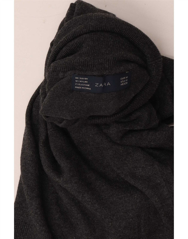 Zara Suéter feminino com gola redonda e gola redonda, Reino Unido 12, médio, cinza rayon