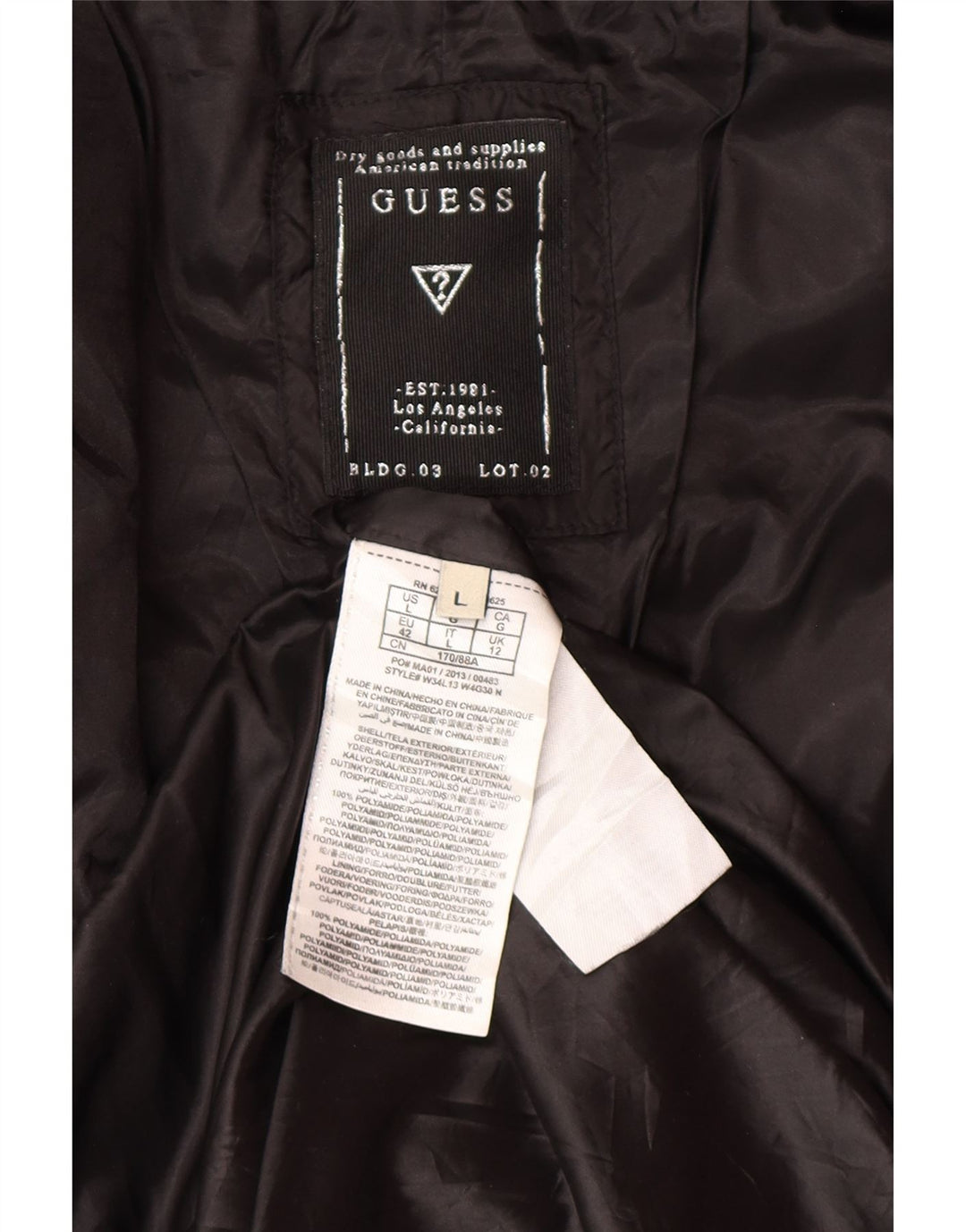 Casaco acolchoado feminino Guess UK 12 médio preto poliamida