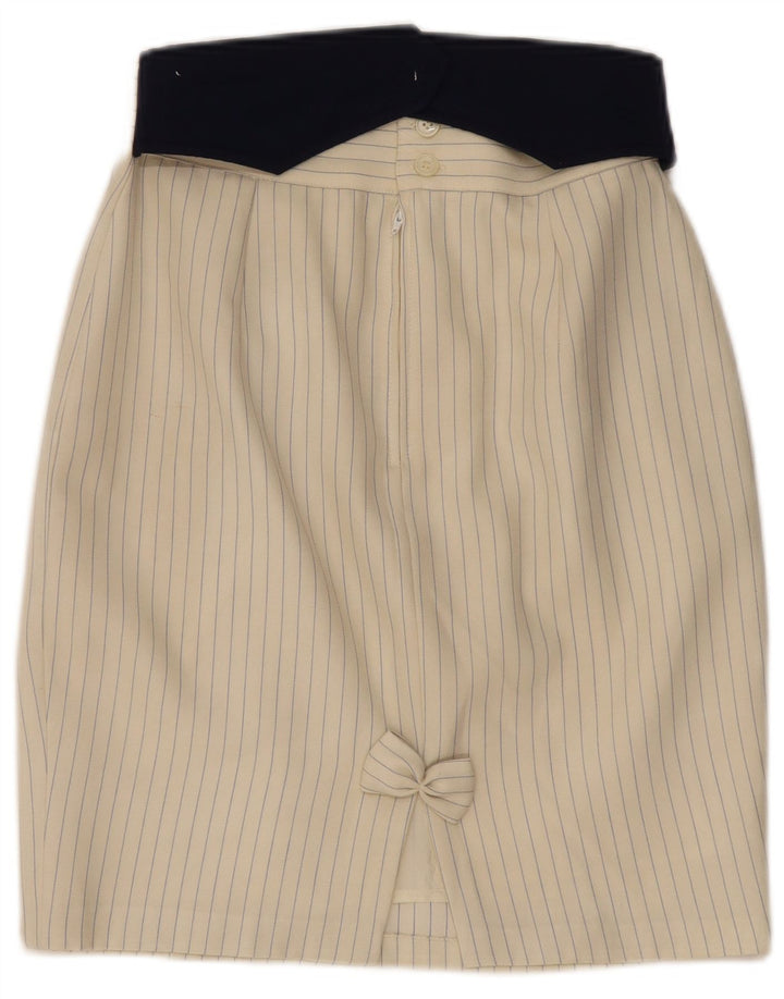 Saia lápis feminina vintage IT 44 médio W30 risca de giz bege