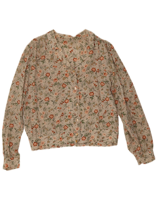 Blusa feminina vintage UK 16 grande bege floral