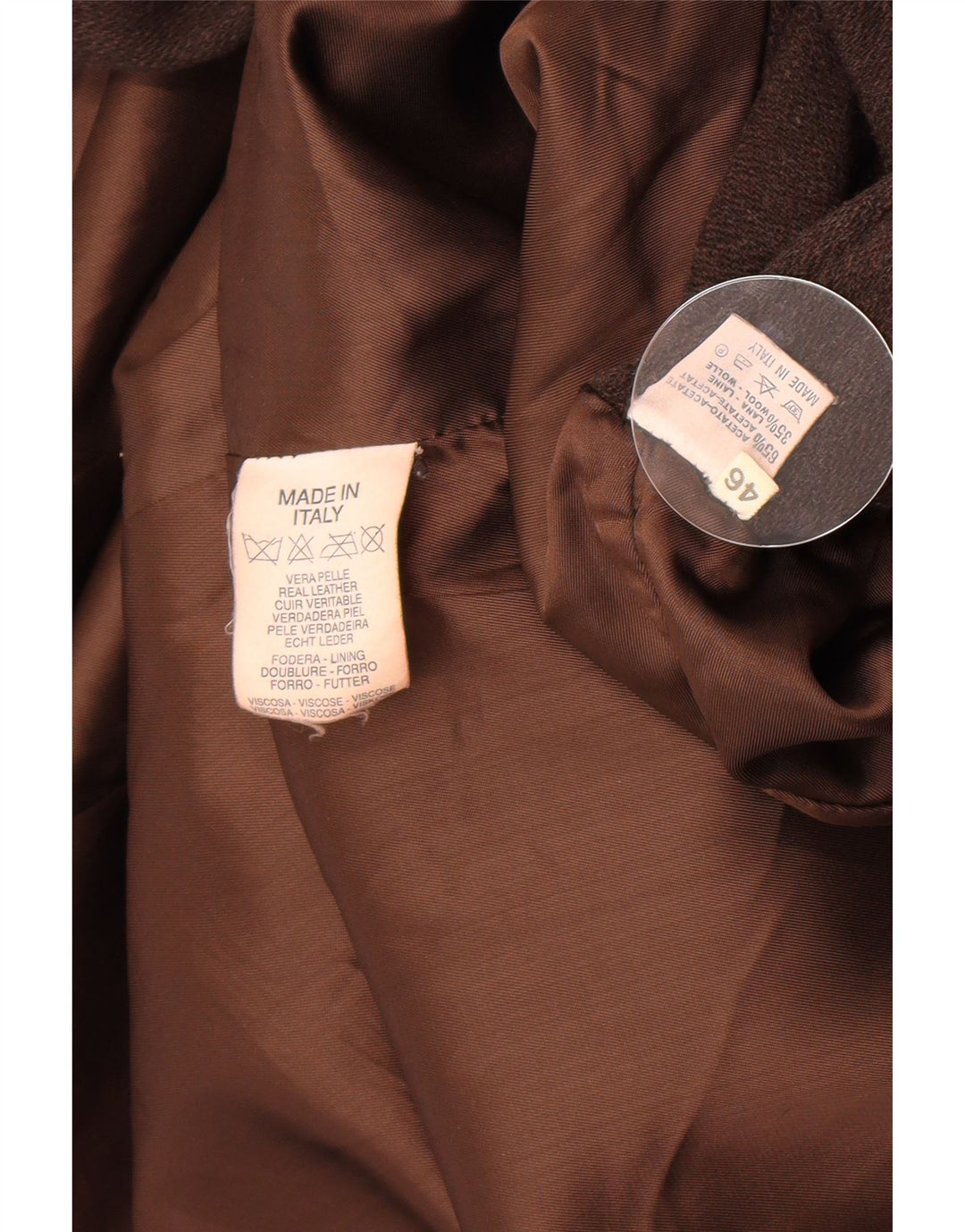 Casaco de couro feminino vintage IT 46 grande couro marrom