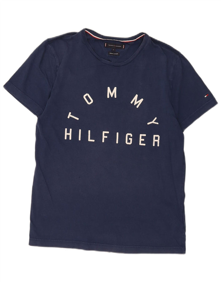 Tommy Hilfiger Camiseta masculina gráfica Top médio algodão azul marinho