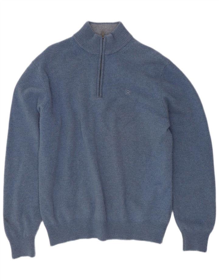 Suéter masculino Hackett com zíper e gola grande de lã azul